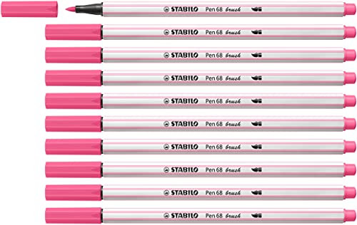 Stabilo Pen 68 brush - Pennarello Premium con punta a pennello - Confezione da 10 - Rosa chiaro