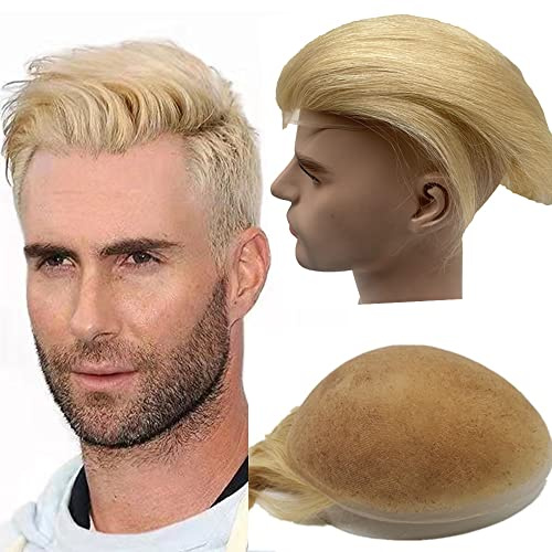 NLW Men's Toupee Full Lace Hair Toupee for Men, Swiss Lace European Straight Human Hair Replacement System, 8x10 Inch, Colour #613 blonde