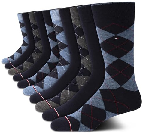 Tommy Hilfiger Mens Dress Socks - 10 Pack Comfort Stretch Breathable Casual Work Crew Socks for Men (Sizes: 7-12), Size 7-12, Navy Argyle