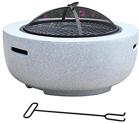 Cesto per il fuoco, braciere da giardino con ripiano per barbecue e copertura in rete Base rotonda in pietra artificiale in ossido di magnesio
