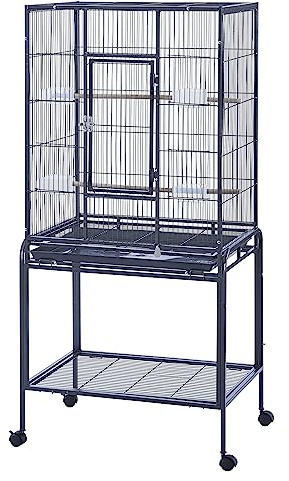 Panana Large Budgie Cage Metal Bird Cage with Stand Rolling Parrot Cage for Cockatiels African Grey Conures Parakeets Lovebird Finch Canary Bird Flight Cage for Small Pet Animals (53 Inch Height)