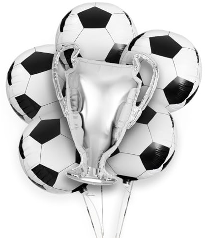 OH YEAH - 6 Globo Foil Champions 2025 - Decoración Globos Cumpleaños Fútbol - Globos Mundo Deportivo - Balón - Globo Foil Copa Plata - APTO HELIO