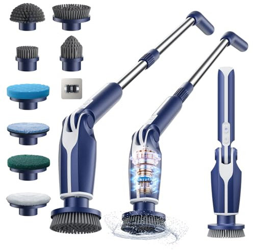 Vaxeple Elektrische Reinigungsbürste, 2024 Neues Spin Scrubber mit 8 Austauschbaren Bürstenköpfen, Fernbedienung, Verstellbarem Verlängerungsgriff & 2 Rotationsgeschwindigkeiten