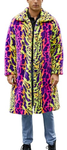 SANSIWU Men's Leopard Print Fluffy Faux Fur Coat,Long Sleeve Zebra Long Thicken Soft Jacket Mens Winter Warm Faux Fur Overcoat (C-01, XL)