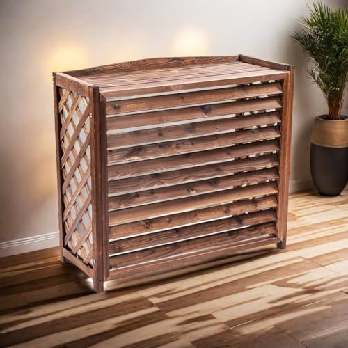 MDXVRKYBC Cubierta De Aire Acondicionado Exterior De Madera Protección De Madera Maciza con Diseño De Persianas Y Rejilla Lateral(S)