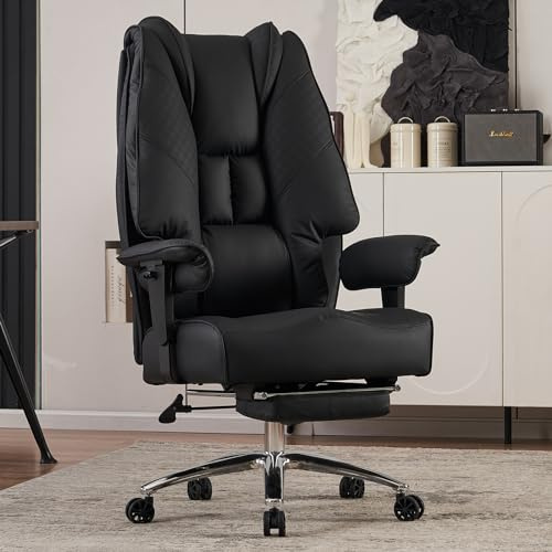 EXCEBET Heavy Duty Executive Office Chair 180kg - Big & Tall Ergonomic PU Leather Desk Chair with 14cm Pocket Spring Seat, High Back Computer Gaming Chair for Home (Black)