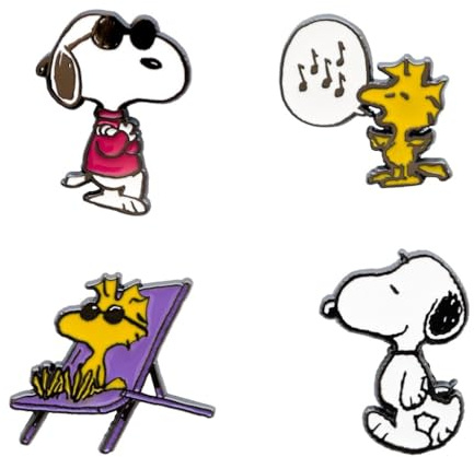 Grupo Erik Spille Smaltate Snoopy Peanuts - Set di 4 Spillette in Scatola Regalo per Personalizzare Vestiti, Giacche, Zaini | Pins Divertenti, Snoopy Gadget