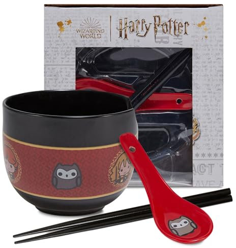 Culture Fly Harry Potter Ramen-Schüssel-Set für die Mikrowelle mit Essstäbchen und Löffel, 473 ml, Keramik-Instant-Nudelschalen mit Essstäbchen, Ramen-Nudelschale, Reisschale, Anime-Geschenke für