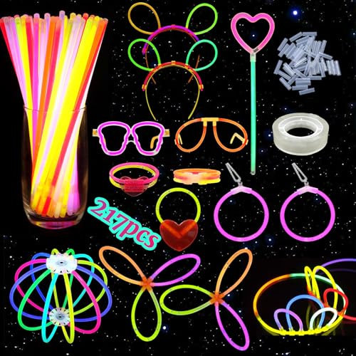 RtottiM 217 Pcs Knicklichter Party Set, 100 Leuchtstäbe und Anschlüssen, Neon Party leuchtstäbe Knicklichter Kinder Glow Sticks Leuchtspielzeug für leuchtstäbe party Geburtstags Hochzeiten Halloween