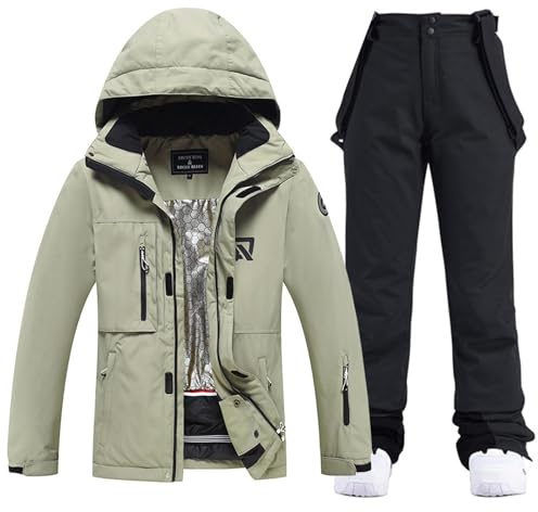 ALSOGO Damen Skianzug 2 Teilig Schneeanzug Wasserdicht Winddicht Winter Warme mit Abnehmbare Kapuzen zum Skifahren Snowboarden Schneejacke Schneehose