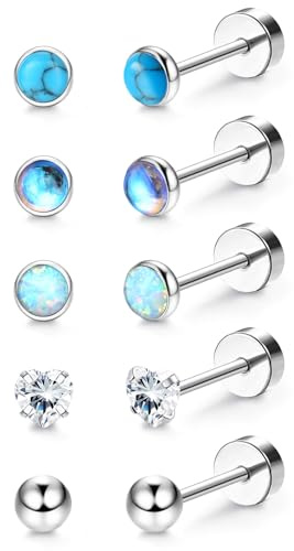 5 par G23 titanörhängen kvinnor män barn medicinska örhängen allergivänliga turkosa månsten opal kubisk zirkonia titan stiftörhängen set hälsostift örhängen set brosk piercing öra