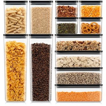 Bodum Set of 12 Storage Jars with Black Lids CANTEEN - BPA-Free & Dishwasher Safe Food Containers - Stackable & Transparent