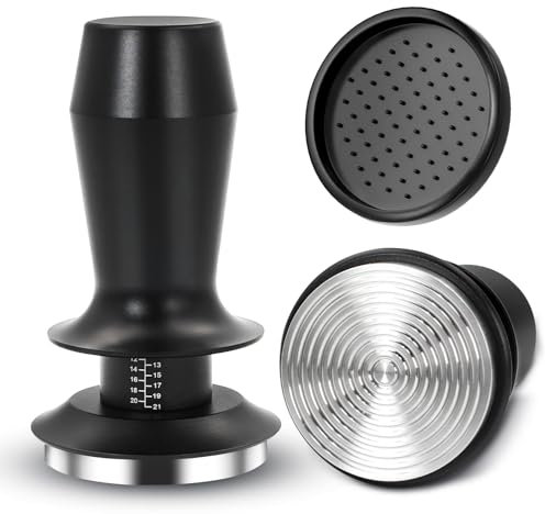 SHUTEX Kaffee Tamper mit Base Ripple Tamper 51mm, Edelstahl Espresso Tamper mit 2 Feder Auto Rebound, Barista Tamper mit einstellbaren Druckeinstellungen, Barista Zubehör für Kaffeeliebhaber