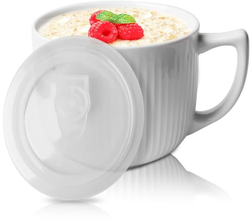 Cuenco de cerámica con asa, 900 ml, tazas de sopa para microondas con tapa, cuenco de ramen, taza de café grande para almuerzo, pasta, fruta, cereales