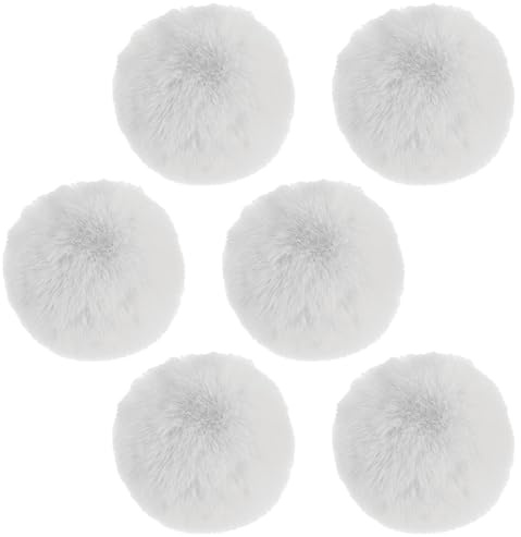6 Pcs White Pom Poms, 7cm Faux Rabbit Fur Pom Pom Balls, Faux Fur Pom Poms for Hat, Fluffy Soft Fur Poms Balls, Pompoms for Hats, Pom Poms, for Keychain Knitting Hats DIY Scarves (White)