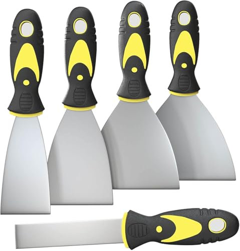 DEKEones 5 PCS Wallpaper Scrapers Set, Stainless Steel Putty Knife Set Include 4 Paint Scrapers and 1 Multi Scraper Tool, Filling Paint Stripper for Drywall Decals (1 3 4 6 10)