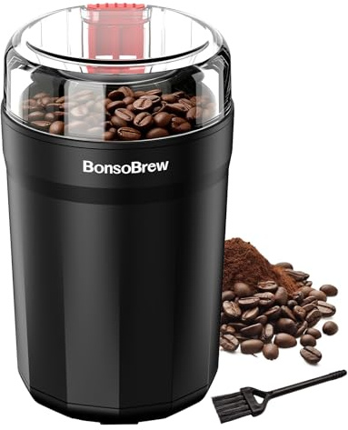 Electric Coffee Grinder, 180W Coffee and Spice Grinder for Coffee Beans, Herbs, Grains, Seeds - One Touch Safety Lid with Stainless Steel Blades - 2.5oz Capacity Includes Cleaning Brush