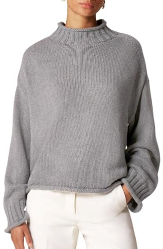 Yimoon Womens Oversized Rollneck Sweater Cotton Sweater 2026(Grey-XL)