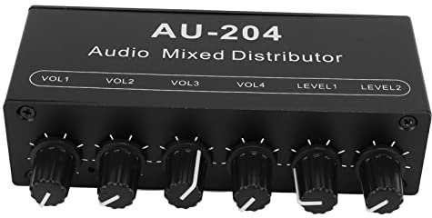 Mini Amplificador de Auriculares portátil con Divisor de Audio estéreo, Profesional, Amplificador de Auriculares de 2 entradas y 4 Salidas con alimentación CC de 5 a 19 V, Caja de