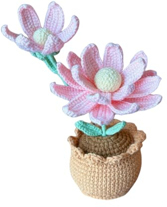 Magicherry Handgjorda virkade lotusväxter stickade konstgjorda lotusblommor med utsökt kruka för hemmakontor bröllop bord bordsuppsats, dekoration, rosa