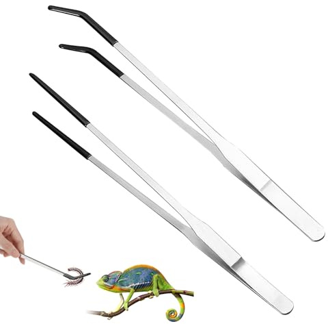 Pinzas Extralargas de Acero Inoxidable,2 PCS Pinza Acuario Pinzas de Alimentación Reptiles para Reptiles Erizos Hámsteres Cobayas Lagartos Arañas Dragones Barbudos
