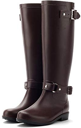 AONEGOLD Gummistiefel Regenstiefel Damen Langschaft wasserdichte Regen Boots Reißverschluss Gartenschuhe(Braun,Größe 39)