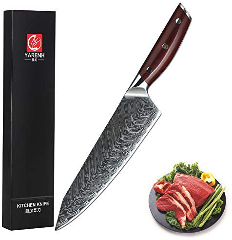 YARENH Coltello Cucina Professionali 20 cm - Coltelli da Cucina in Acciaio Giapponesi Damasco & Dalbergia della Manico,Global Coltelli da Chef KTF-serie
