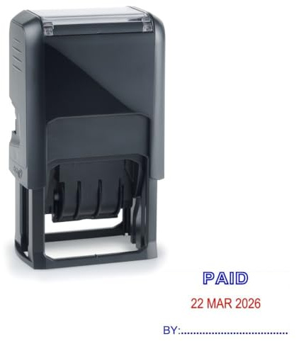 Paid Date Stamp - Self Inking Dual Red/Blue Stamper - 39 x 23mm