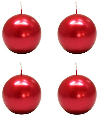 Ebersbacher Kerzenfabrik GmbH Kugelkerzen weinrot lackiert, 4 Stück, Größe ca. Ø 80 mm, einzeln in Folie, runde Kerze Weihnachtskerze Adventskerze