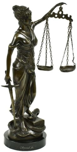 Casa Padrino lyxig dekorativ figur Justitia antik brons/svart 21 x 11 x H 43 cm – bronsfigur med marmorbas – dekorativa tillbehör