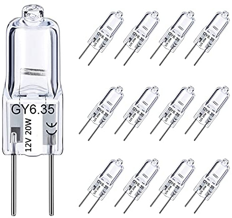 GY6.35 Light Bulbs 12V 20W JC T3/T4 Bi-pin GY6.35 Capsule Bulbs 12 Pack Crystal Clear Halogen Bulb 2 Pin Dimmable 2700K Warm White with 2 Prong GY6.35 Base for Pendant Light, Chandelier, Table Lamp