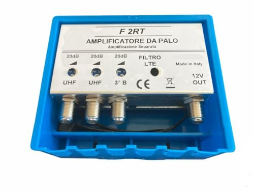 Vsnetwork Amplificatore Antenna TV da Palo con Filtro Lte/5G, Guadagno Massimo 20Db Regolabile, Amplificatore Antenna TV 2 Ingressi Uhf+1 Vhf, Bande separate
