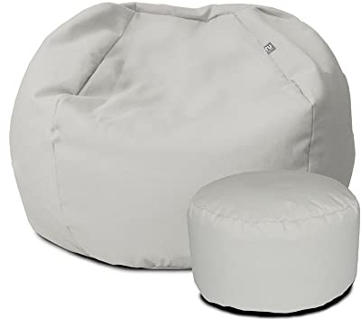 rucomfy Beanbags Small Kids Indoor/Outdoor Bean Bag. Children's Outside Garden Chair. Pre-Filled Water Resistant & Durable. 50cm x 65cm (Platinum Grey, With Footstool)