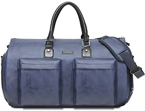 Modoker - Bolsa de Ropa de Cuero Convertible, Bolsas de Viaje para Ropa, Resistente al Agua, Regalos para Hombres, Mujeres, Negocios, 2 en 1, para Colgar Maletas, Bolsas de Viaje, Color Azul