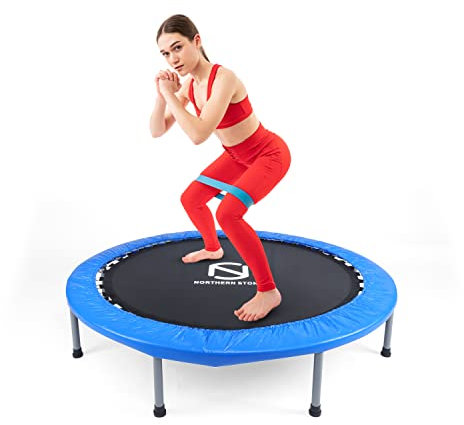 SILVER VALLEY 48'' Premium Fitness Trampoline Aerobic Exercise Folding Rebounder Rebounder with PVC Protective Cover, Exercise Bouncer for Kids Adults Indoor/Outdoor, Up to 125 KG (Blue)