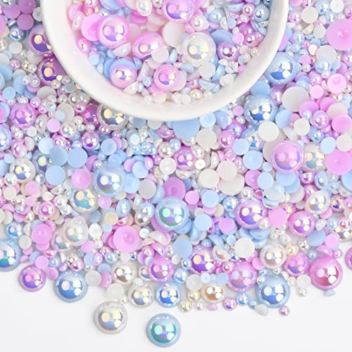 Xzeemo 2010 Piezas Cuentas de Cabujones, Perlas con Parte Trasera Plana, Cuentas Brillantes Media Esfera, Vistoso para Decoración de Uñas Bisutería álbumes de Recortes, 6 Tamaños (B)