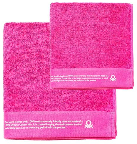 United Colors of Benetton Set mit 2 Handtüchern, 50 x 90 cm + 70 x 140 cm, Bio-Baumwolle, 450 g/m², Rosa