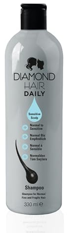 Diamond Hair Daily Sensitive Scalp Shampoo 330 ml Keratin Shampoo in Friseurqualität. Haarwachstum beschleunigen, Anti Schuppen und eine effektive Lösung gegen Haarausfall mit Keratin & Aloe Vera