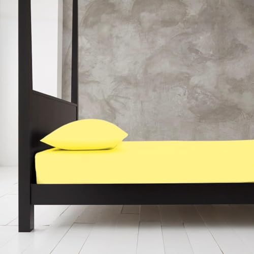 Extra Deep 40cm Fitted Sheets Easy Care Polycotton Cotton Rich Deep Fitted Bed Sheets (Yellow, Super King)