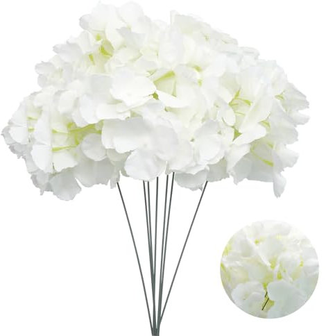FORYNXHWIN 10 cabezas de hortensias artificiales con tallos, mullidas y grandes, hortensias falsas para arreglos florales, bodas, decoración de oficina en casa (blanco)
