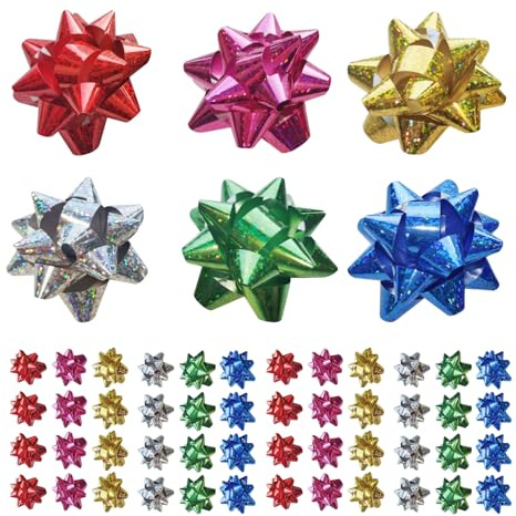 PORUPAEL Lot de 60 nœuds métalliques pour cadeaux de Noël, 5,1 cm, nœuds autocollants en aluminium pour emballage cadeau, vacances, anniversaires, mariages, travaux manuels