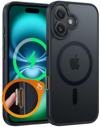 FNTCASE für iPhone 16 Hülle: iPhone 16 Handyhülle Magnetische Matt Robuste Stoßfeste - Militärische Klasse Fallsicher Harter Rücken Anti-Fingerabdruck Schutzhülle(Schwarz)