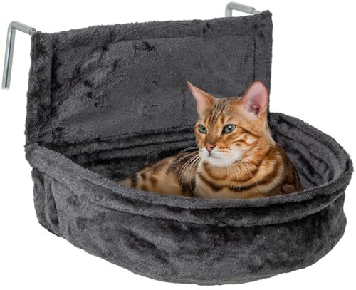 VOSS.PET Große Katzen-Liegemulde „Poppy“ für Heizungen, Heizkörper-Liege, Kuschelsack, grau