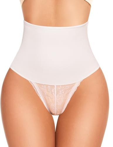 Eachsale Tummy Control Thong Shapewear Body Shaper Underwear Mid High Waist Slimming Panties Shaping Lace Girdle Panty White