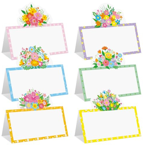 48 Pcs Spring Floral Place Cards Flower Table Seating Name Cards Tent Cards Food Tag Label for Birthday Tea Party Bridal Baby Shower Weddings Princess Party Decoration