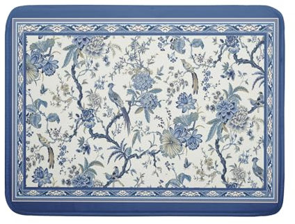 Giwawa Chinoiserie Dish Drying Mat 18x24in Blue White Oriental Floral Birds Kitchen Drainer Mats Porcelain Flowers Absorbent Microfiber Dish Drying Pad Large for Countertop Home Decor