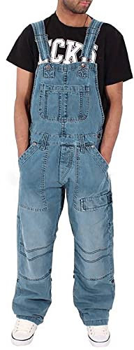 Generisch Salopette en jean surdimensionnée pour homme - Salopette de travail avec stretch - Salopette en jean - Avec poches - Sans manches - Combinaison d'été rétro - Une pièce confortable -