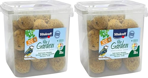 VITAKRAFT - Vita Garden - Seau de Boules de Graisse sans Filets pour Oiseaux du Jardin - Alimentation Complète pour Oiseaux Toutes Saisons - 25 unités (Lot de 2)