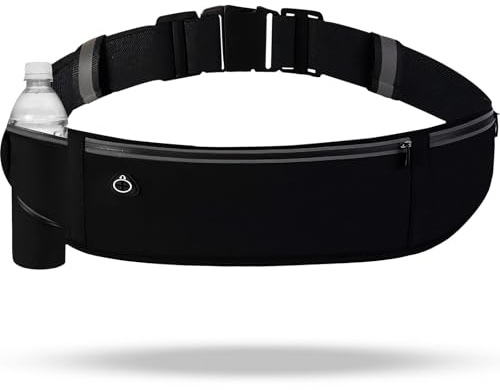 QUPOLPOL Ceinture de course à pied imperméable avec porte-bouteille – Sac de taille réfléchissant pour homme et femme – Ceinture de fitness multi-poches en lycra avec port pour écouteurs – Convient