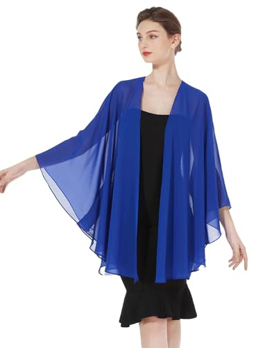 BEAUTELICATE Chaqueta de gasa para mujer, estola de novia, para vestido de noche, elegante, cardigan bolero con sisa, para bodas, festivas, playa, kimono, primavera y verano, azul zafiro, Talla única